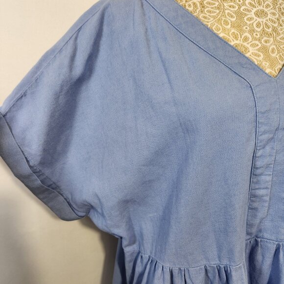 Briggs Ladies Size X-Large Blue Linen Blend V-Neck Pockets Pleated Dress Casual - Picture 7 of 16